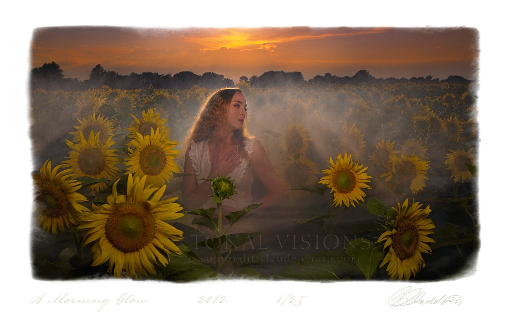 Woman in sunflower field